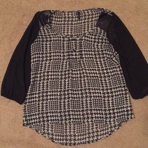 Sheer black patterned career shirt. Size med
